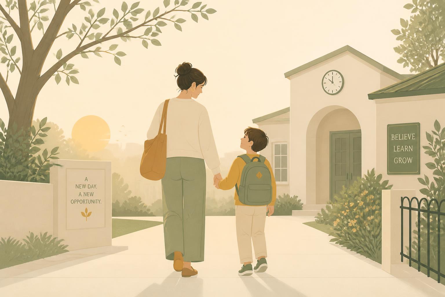 Parent et enfant sereins en route pour l'école